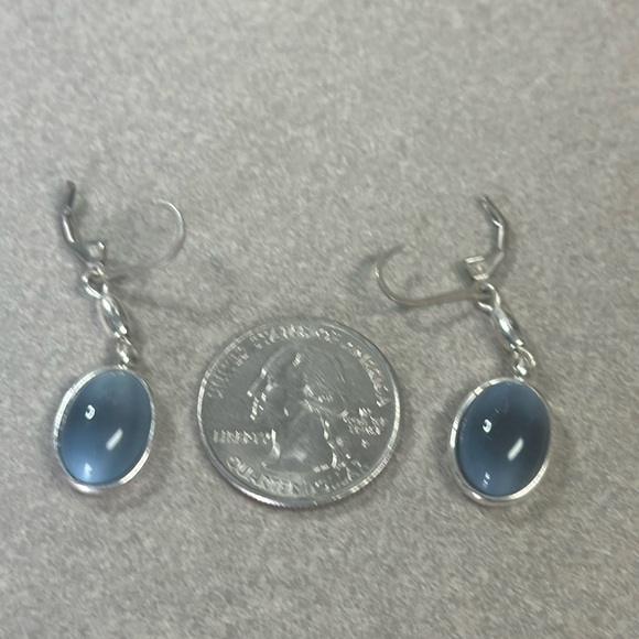 Gradient blue  cabochon silver color snap back earrings - Picture 1 of 2